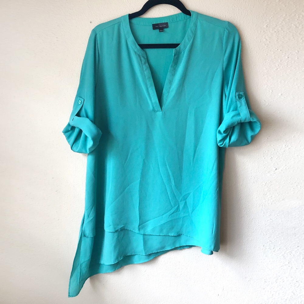 Asymmetrical Layered Hem Teal Blouse, M